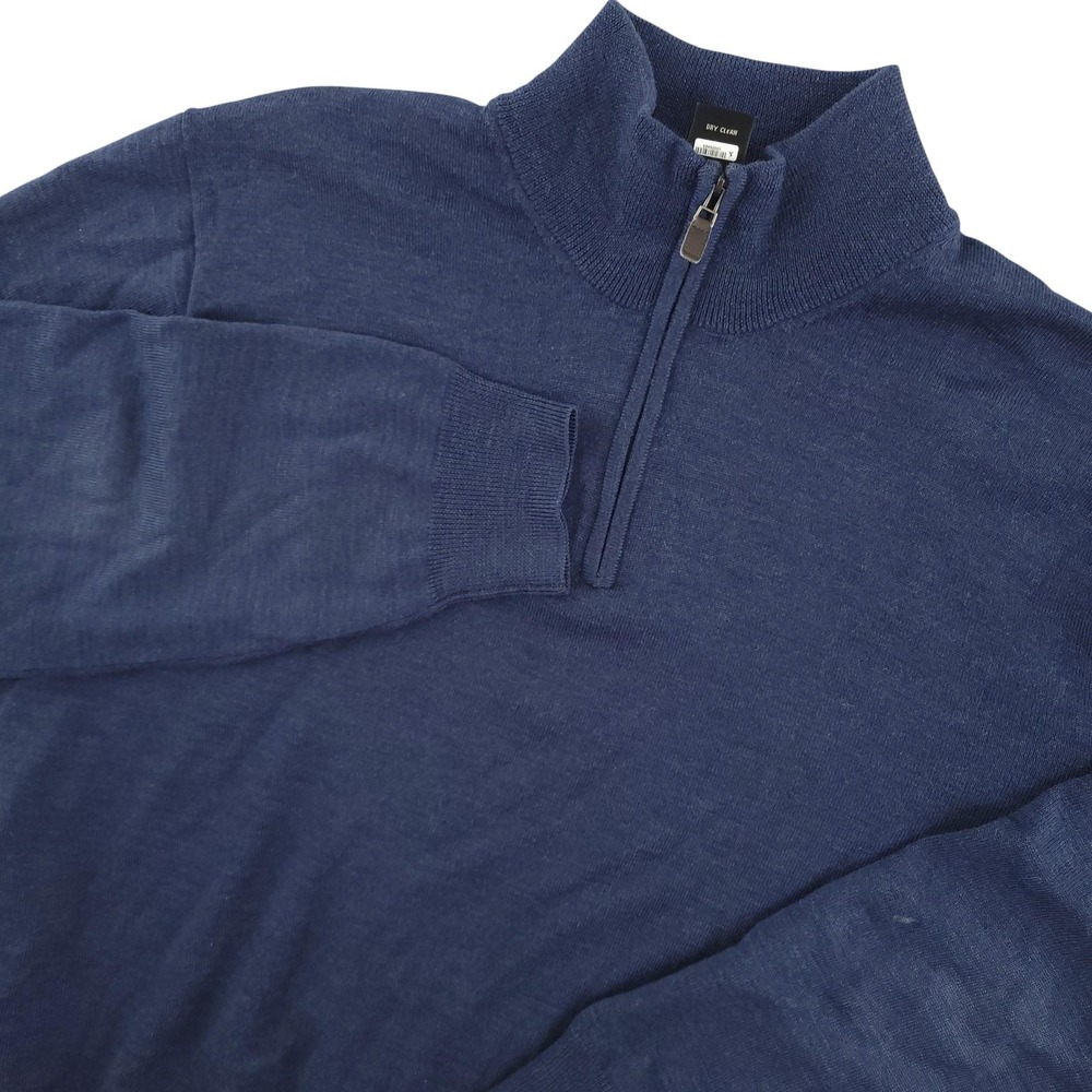 Jos A Bank Sweater Mens XL Blue 100%‎ Merino Wool 1/4 Zip Mock Neck Pullover